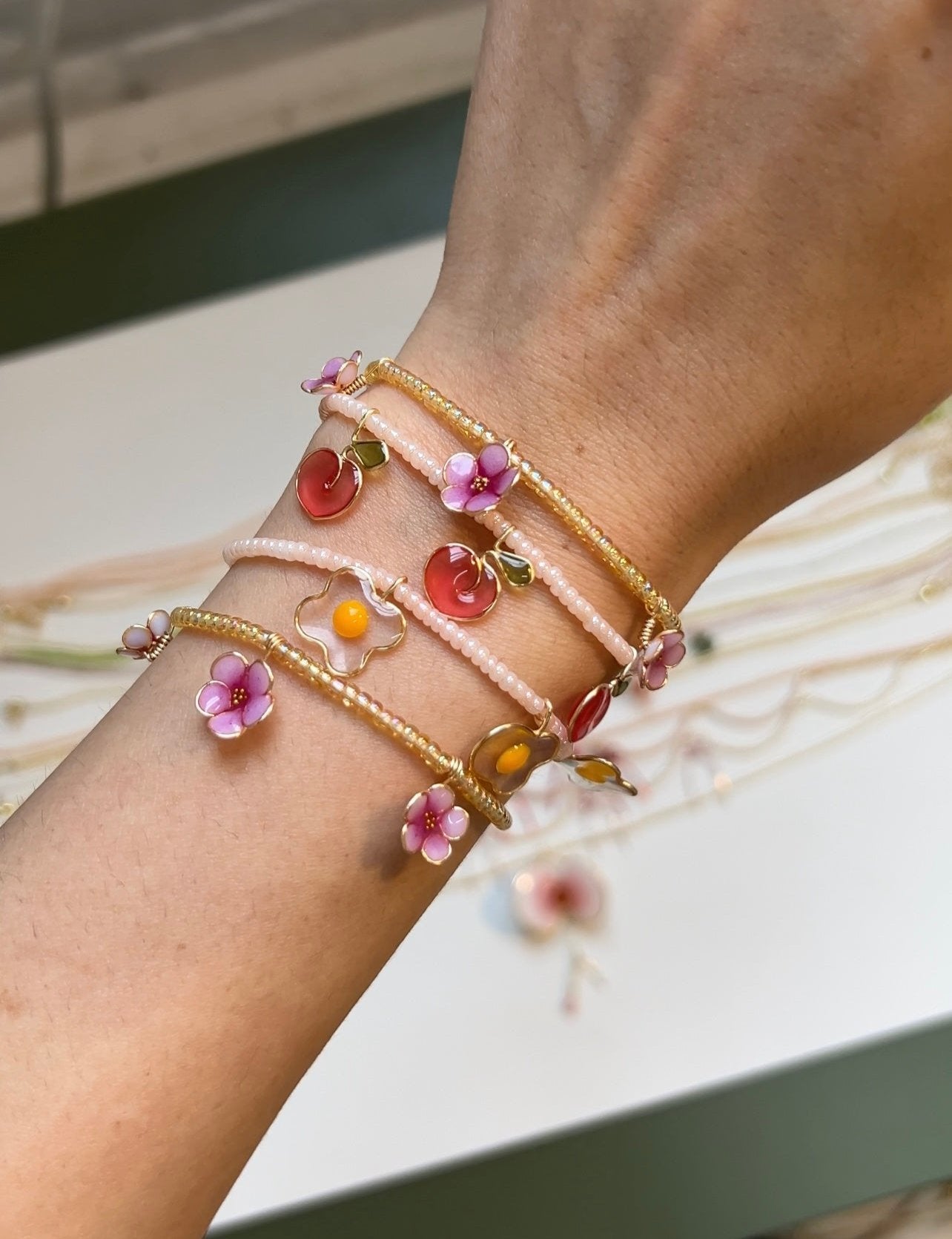 Preorder | Beaded Cherry Blossom Bracelet (UV reactive)